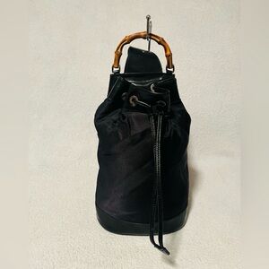 Vintage Gucci black Nylon and Leather Drawstring Sling Bucket Bag
